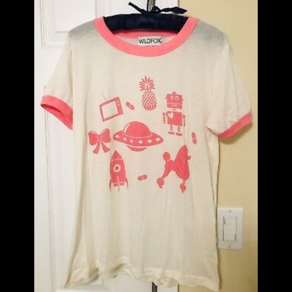 Wildfox Ringer Tee Barbie Pink Poodle Pills Robot